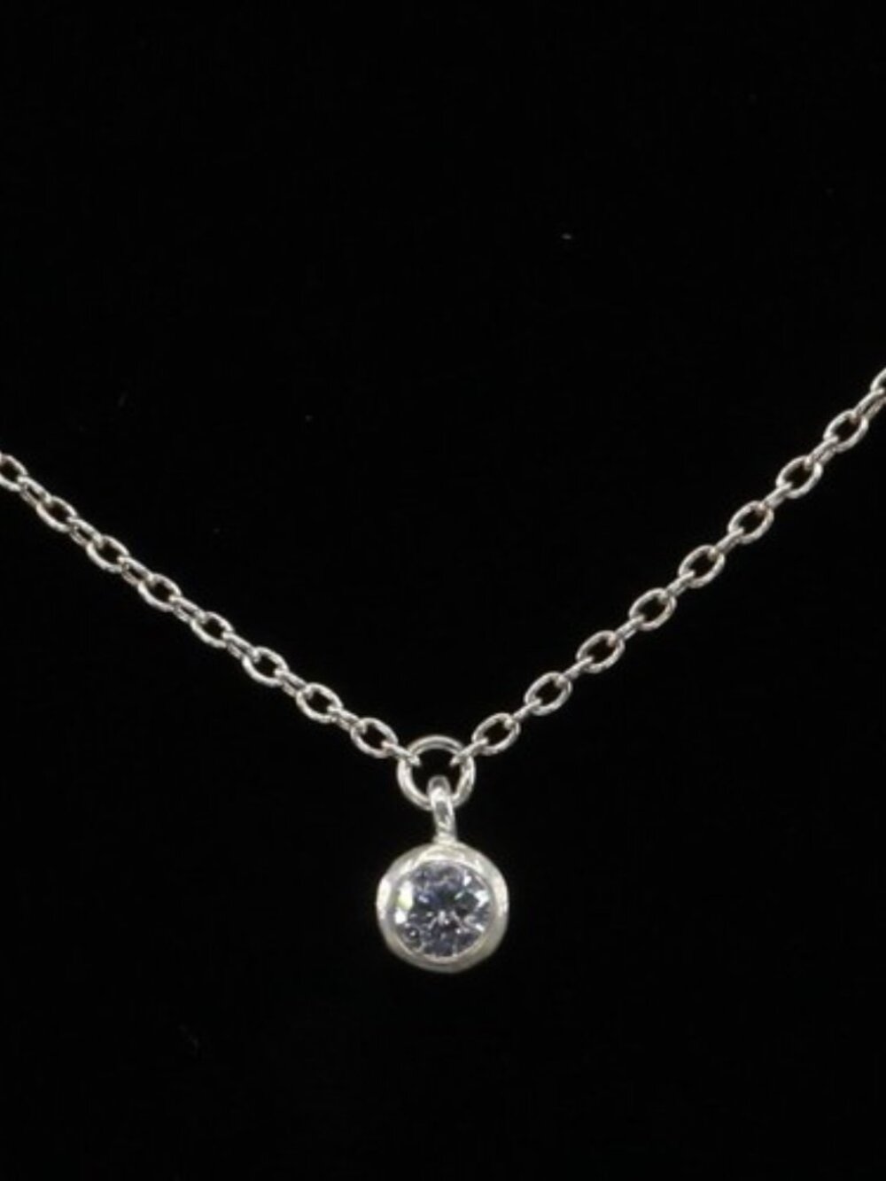 925 Sterling Silver Bezel Cubic Zirconia Necklace Adjustable 18.5" - 20"